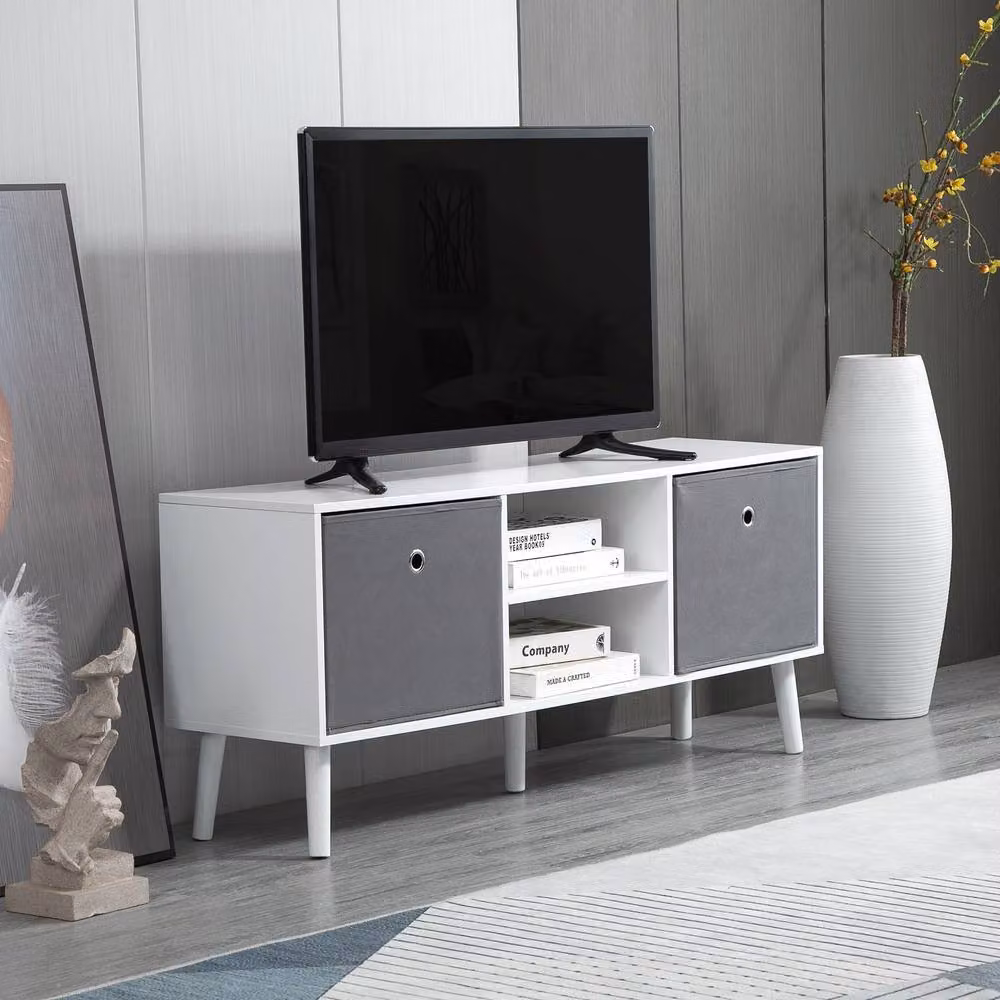 STILVORA White Wood TV Stand with Drawers and Shelves – 2