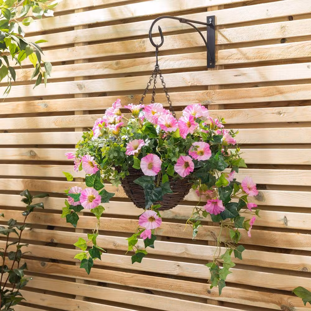Christow Pink Artificial Petunia Wicker Hanging Basket with UV Resistant Foliage, Diameter: 25 cm – 2