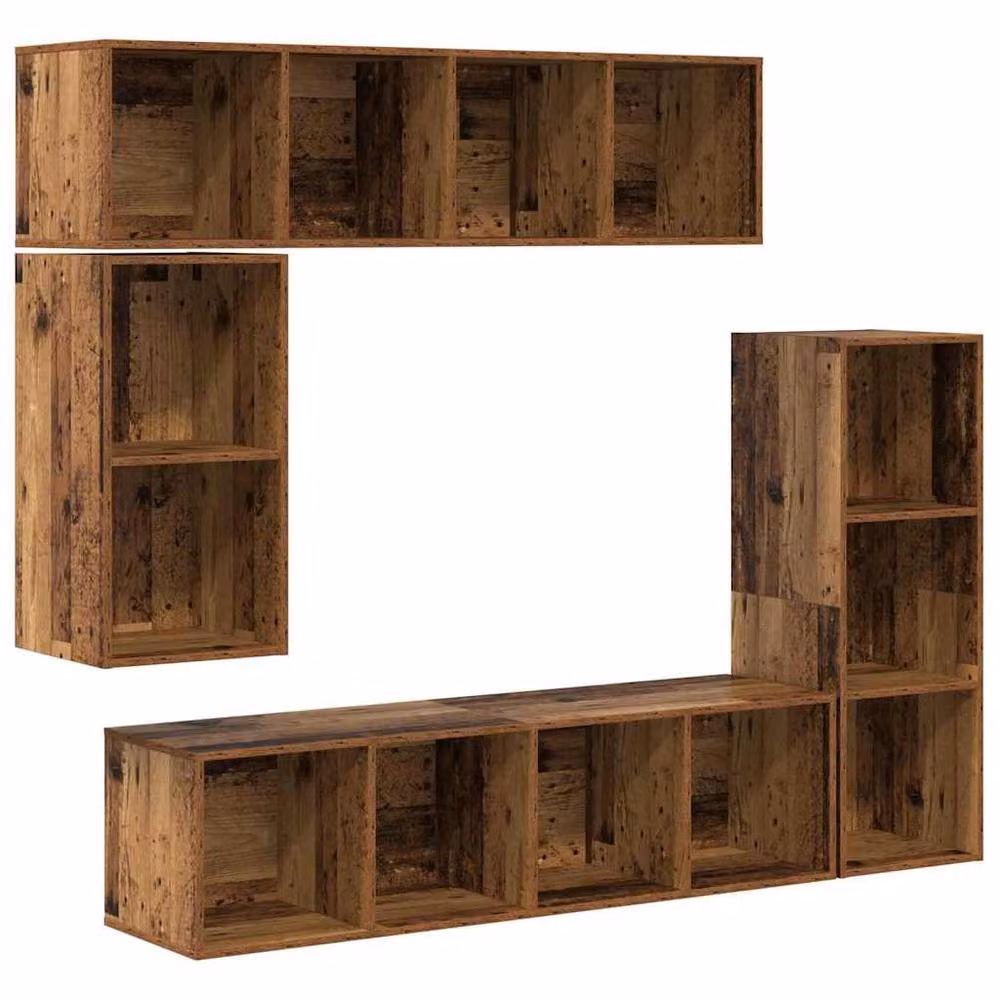 Berkfield Home Modern Wall-mounted 4-Piece Storage Set in Brown Old Wood Engineered Wood – 3