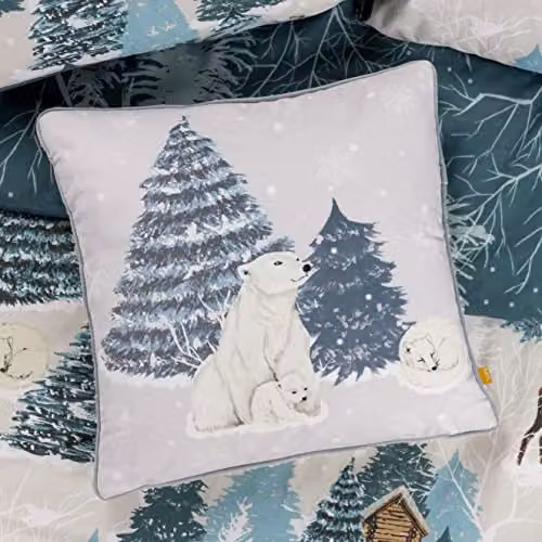 Furn Arcticus Polar Bear Christmas Fleece Reverse Cushion in Blue, W/D/H: 45 x 45 x 45 cm – 2
