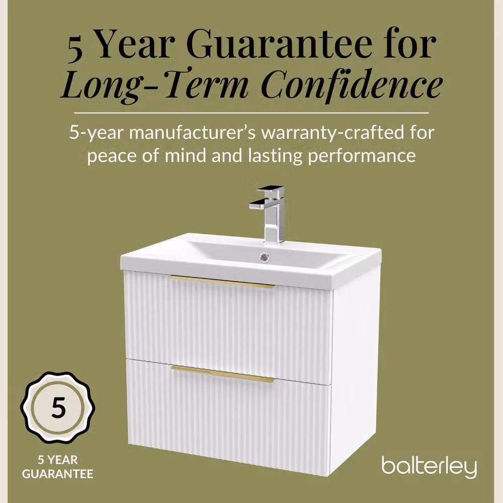 Balterley Fluted Front Wall Hung 2 Drawer Vanity Basin Unit, Satin White, W: 60 cm, D: 54 cm – 3