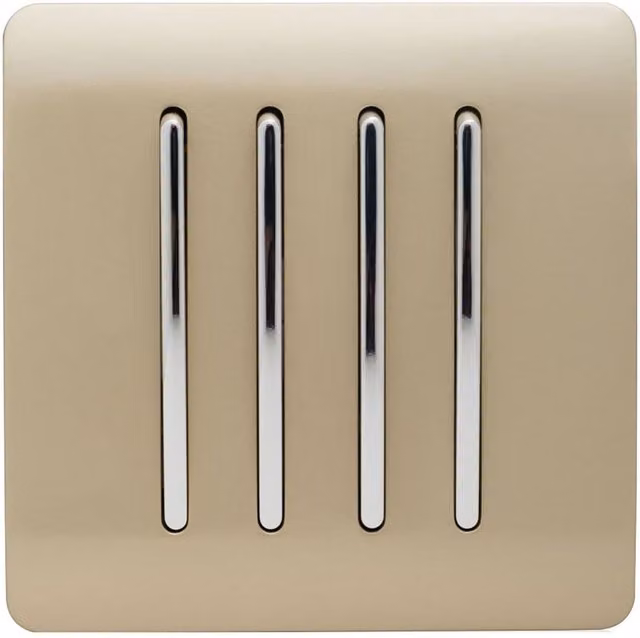 Trendi 4 Gang 2 Way Flush Rocker Single Plate Tactile Light Switch in Gold