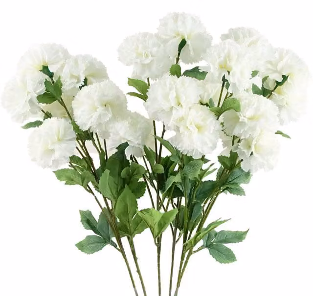 Pegdev Pack of 6 White and Pink Artificial Silk Carnation Stems, Height: 70 cm – 1