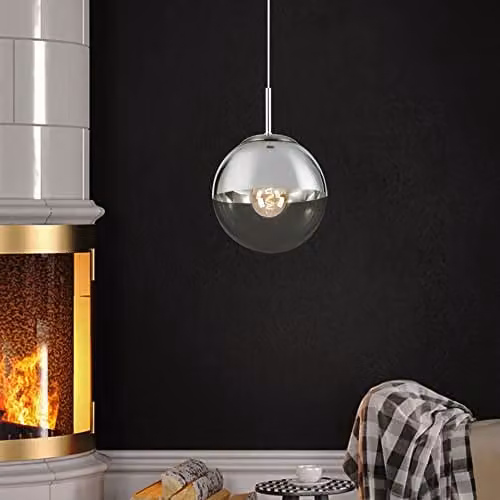Globo Lighting Modern Glass Sphere Ceiling Pendant Lamp in Chrome and Transparent