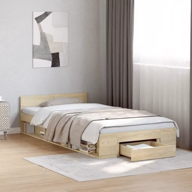 Berkfield Home Single Bed Frame with Drawer in Sonoma Oak Brown, W/D/H: 90 x 190 cm – 1