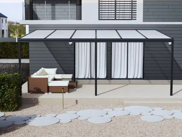 Milwood Group Simplicity 16 Aluminium Lean-to Pergola Veranda in Black, W: 1100 cm, D: 300 cm