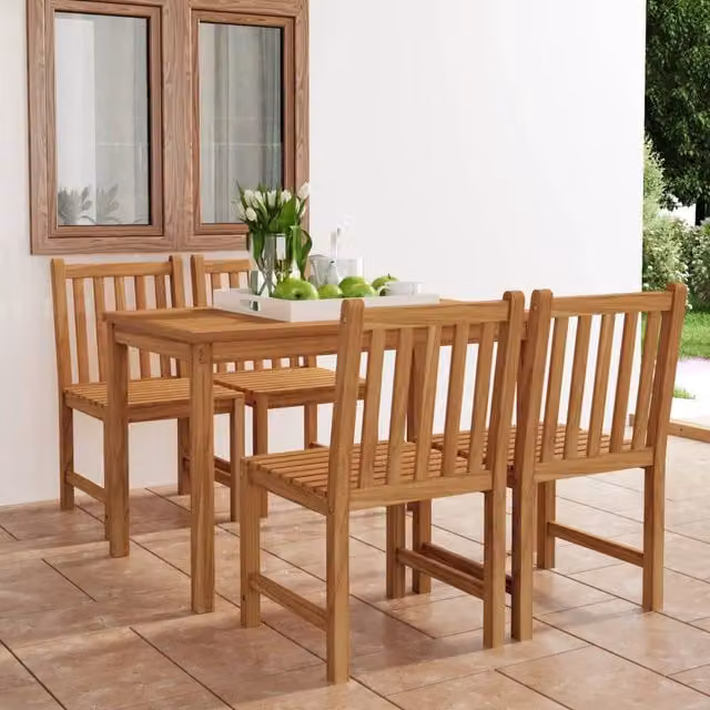 Berkfield Home 5 Piece Garden Dining Set in Brown Solid Teak Wood