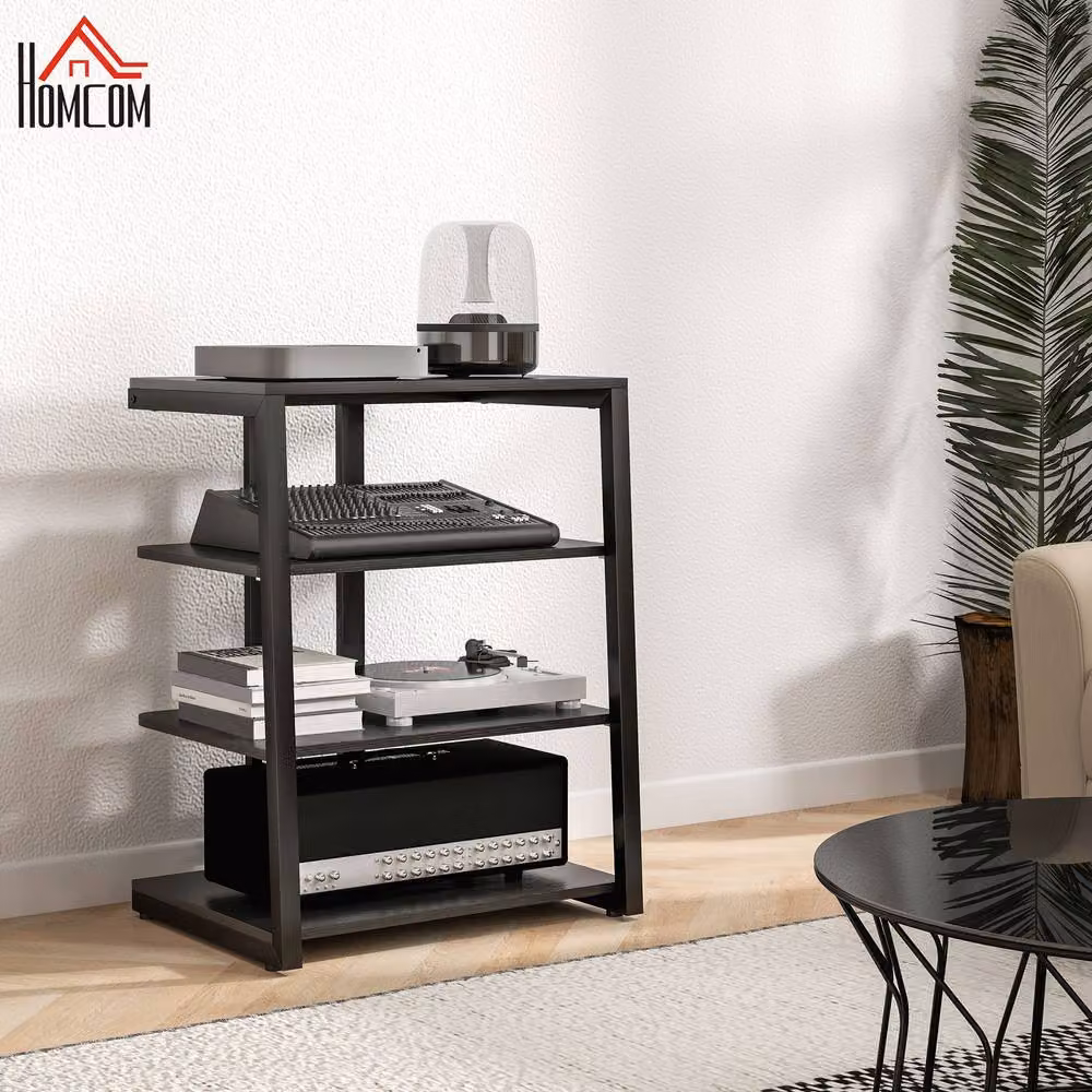 STILVORA 4 Tier HiFi Rack with Adjustable Shelves in Black Metal – 2