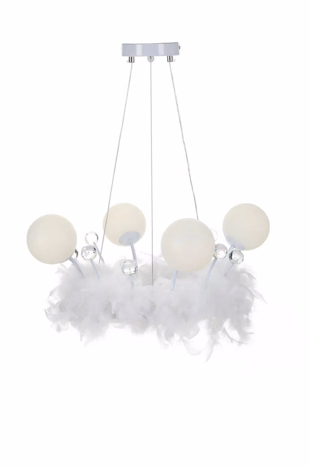 H&O Direct White Feather and Crystal LED Sphere Pendant Chandelier Light – 2