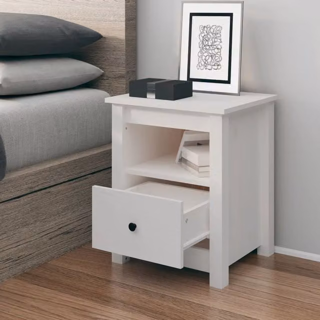 Berkfield Home White Solid Wood Pine Bedside Cabinet W/D/H: 40 x 35 x 49 cm