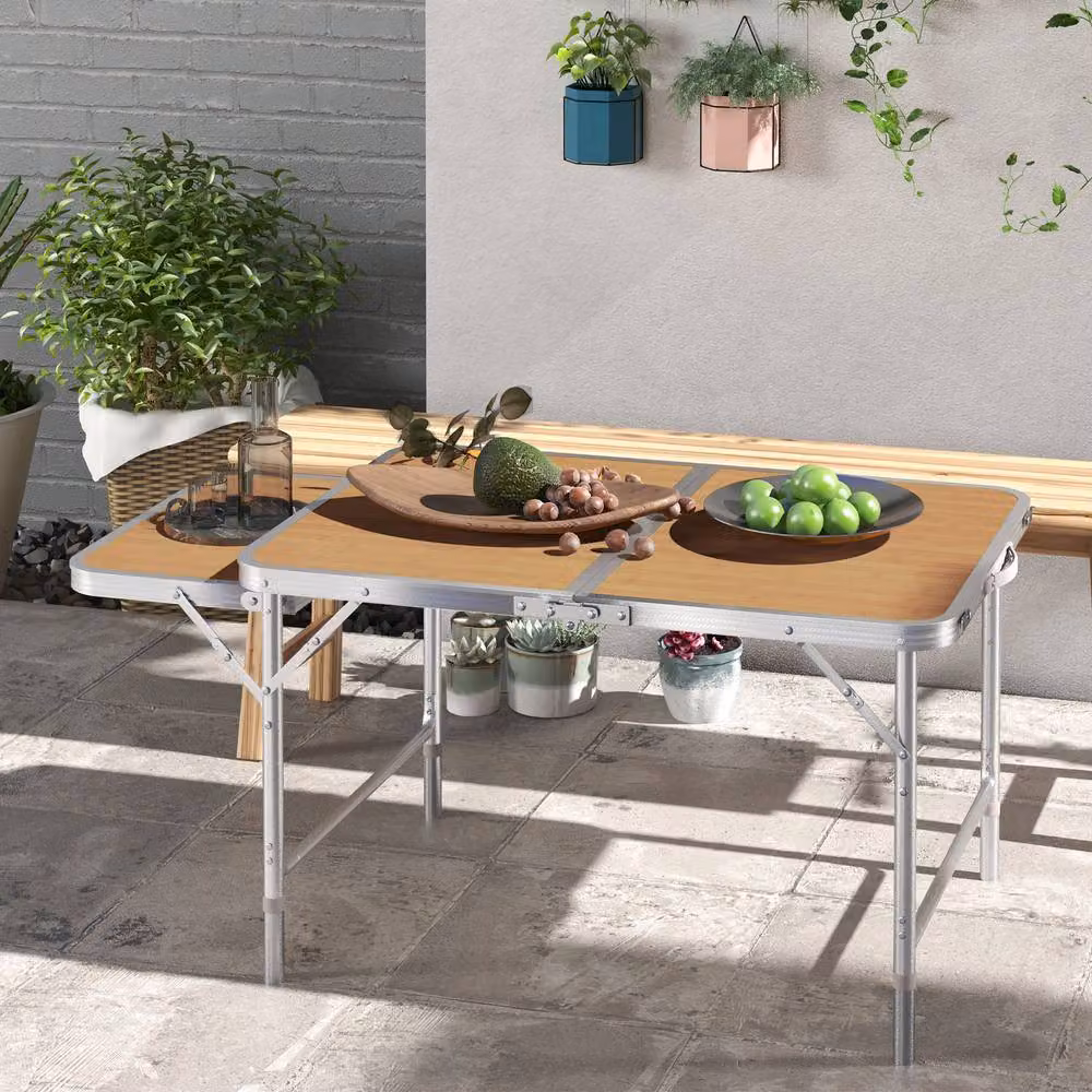 STILVORA Folding Table with Pull-Out Side Table in Natural Wood and Metal – 2