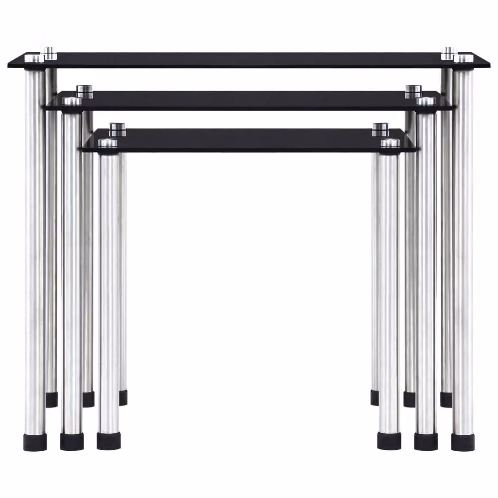 Berkfield Home Nesting Tables, 3 Piece Set in Black Tempered Glass – 2