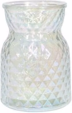 KDMD Meadow Flower Vase with Diamond Embossed Pattern and Iridescent Finish in Clear Glass