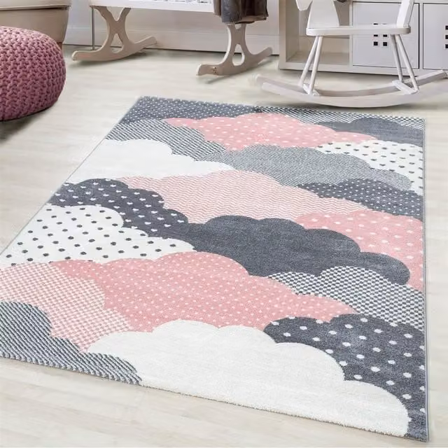 Bravich Nursery Clouds Abstract Rug in Pink, 170 cm
