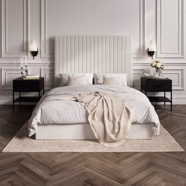 LPD Home Berlin Tall Headboard Ottoman Bed in Milk, Double, W: 140 cm, L: 200 cm
