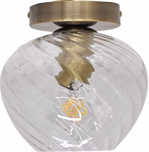 First Choice Lighting Bradson Antique Brass Ceiling Light Fitting with Transparent Swirl Glass