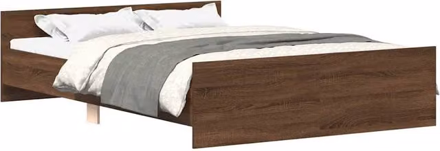 Berkfield Home Small Double Bed Frame with Headboard and Footboard in Brown Oak, W/D/H: 120 x 190 cm