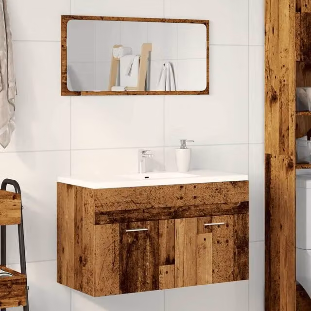 Berkfield Home Durable Bathroom Sink Cabinet in Old Wood Brown, W/D/H: 90 x 38.5 x 46 cm – 1