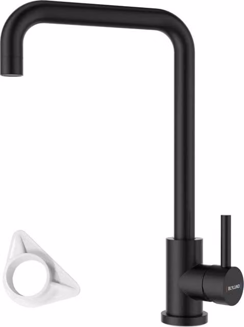 Blylund Stainless Steel L-Shaped Kitchen Mixer Tap with Single Lever and Swivel Spout in Matt Black