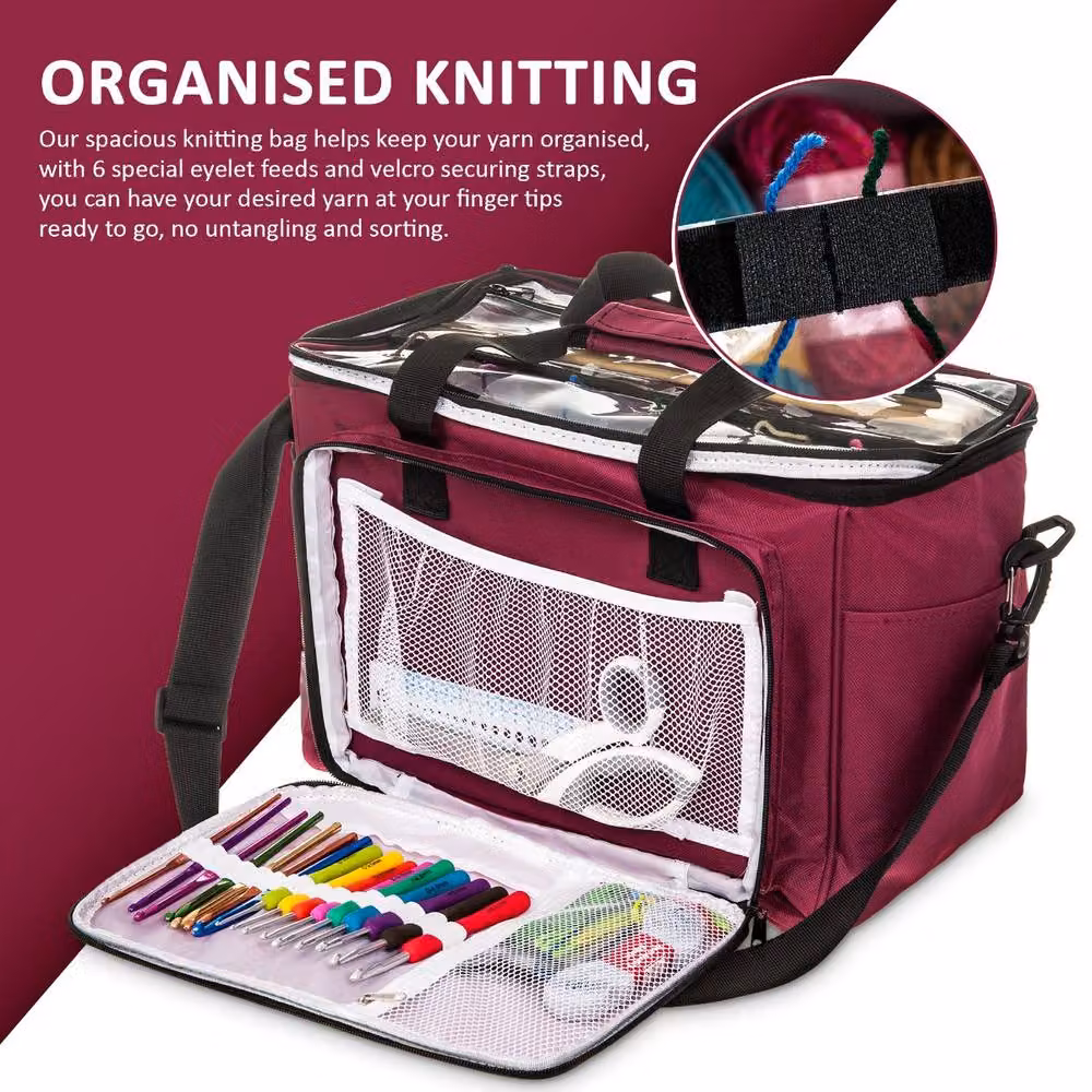 Hillington Knitting Storage Bag with Handles in Red – 4