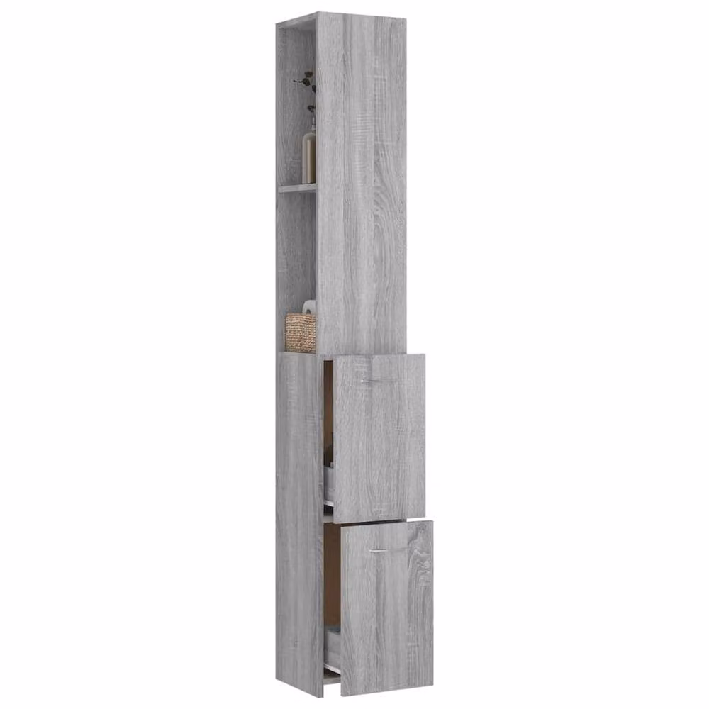 Berkfield Home Grey Sonoma Wall Mounted Bathroom Cabinet with Hinged Doors and Internal Shelves, W/D/H: 25 x 26.5 x 170 cm – 2