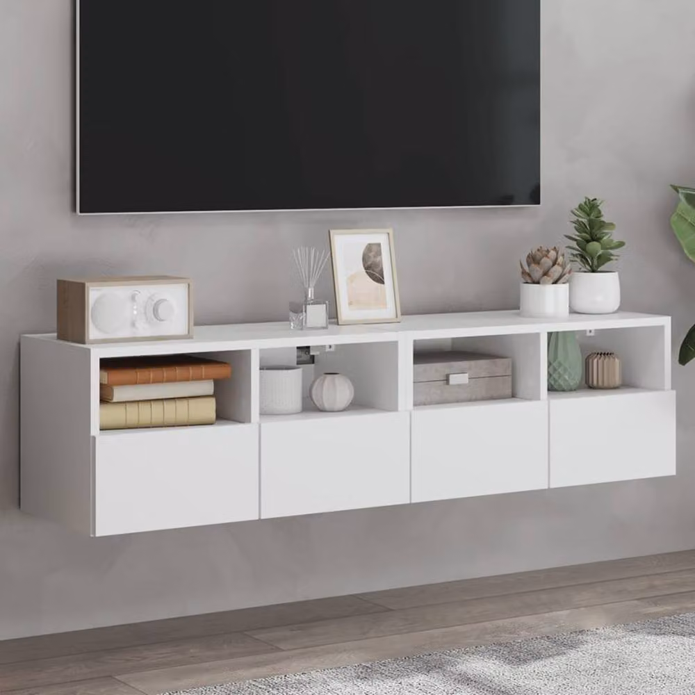 Berkfield Home Set of 2 White Wall Mounted TV Cabinets with Hinged Doors and Internal Shelves, W/D/H: 60 x 30 x 30 cm – 2