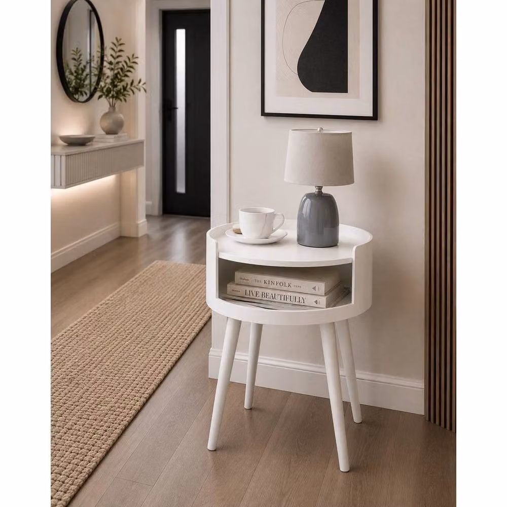 Kelvenix Modern White Round Side Table with MDF Top and Four Legs, H: 45.5 cm, W: 40 cm, D: 40 cm – 3