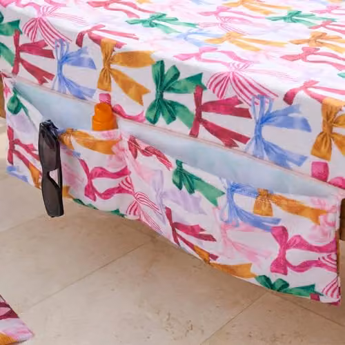 OHS Pink Multi Bows Microfibre Beach Towel with Pocket and Bag, W: 75 cm, L: 215 cm – 2