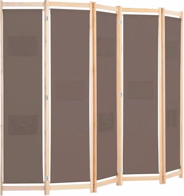 Berkfield Home Stylish 5-Panel Room Divider in Brown Fabric, W/H/D: 200 x 170 x 4 cm