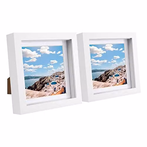 Nicola Spring White Square 3D Box Photo Frames, Pack of 2