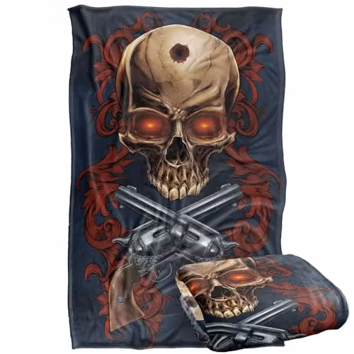 JQ Licensing Ba-Jp Skull and Pistols Super Soft Silky Touch Fleece Throw Blanket, Multicolour, W: 91 cm, D: 147 cm