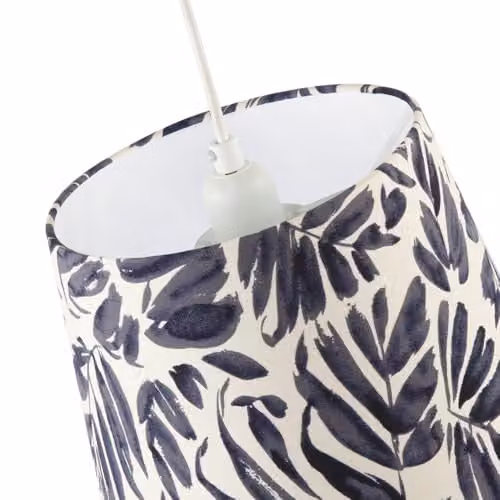 Happy Homewares Modern Blue and White Palm Leaf Cylinder Drum Lampshade with Fabric Lining, W/D/H: 18 x 18 x 25 cm – 2