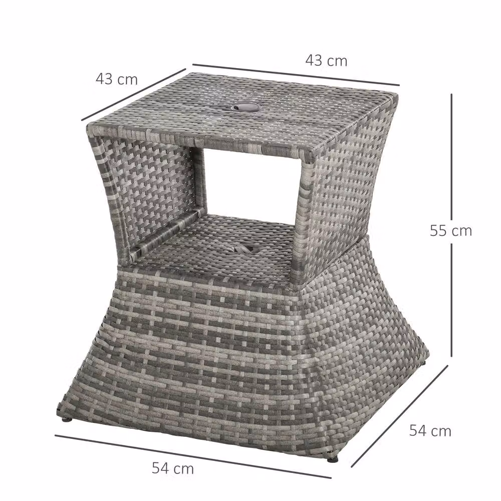 OUTSUNNY Grey Rattan Side Table with Umbrella Hole for Outdoor Garden and Bistro Use – 2
