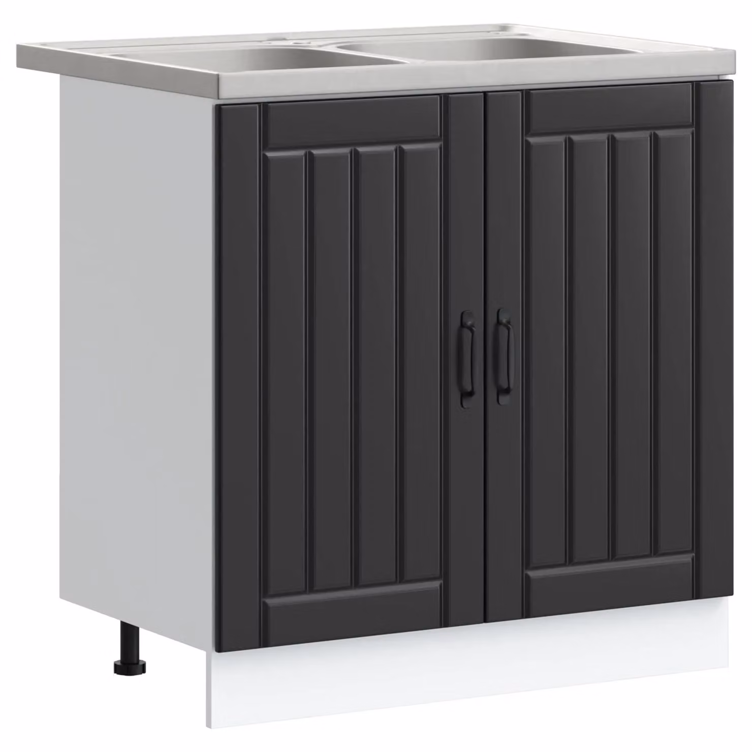 Berkfield Home Lucca Modern Freestanding Kitchen Sink Unit in Matt Black MDF with Hinged Doors – 1