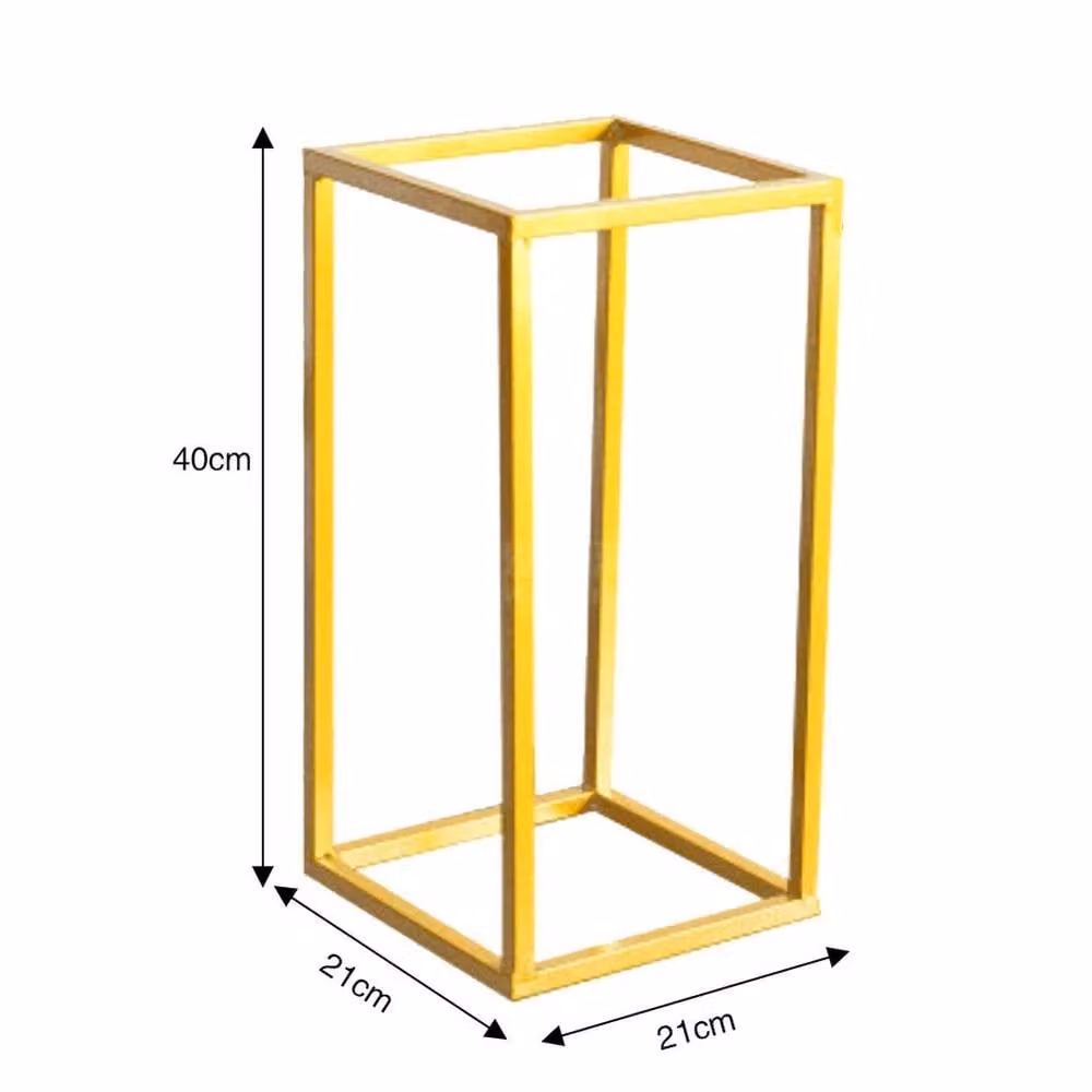 FLAVORA Gold and White Metal Flower Stand Pedestal Plinth, W/D/H: 21 x 21 x 40 cm