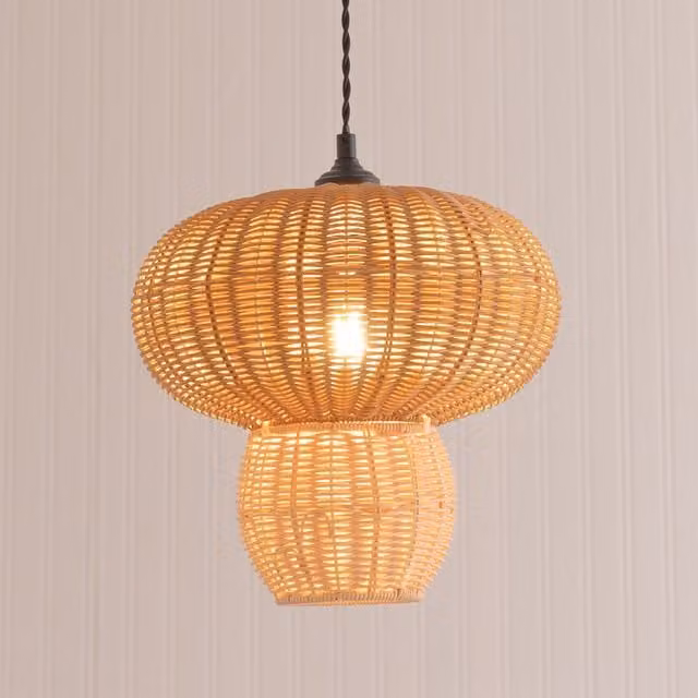 ValueLights Retro Rattan Mushroom Wicker Dome Ceiling Light Shade with LED Bulb in Beige and Brown