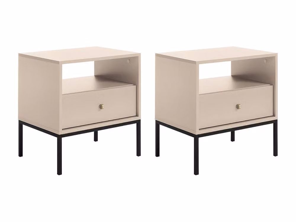 Vente-unique Bogdan Set of 2 Beige Bedside Tables with 1 Drawer and 1 Recess – 2