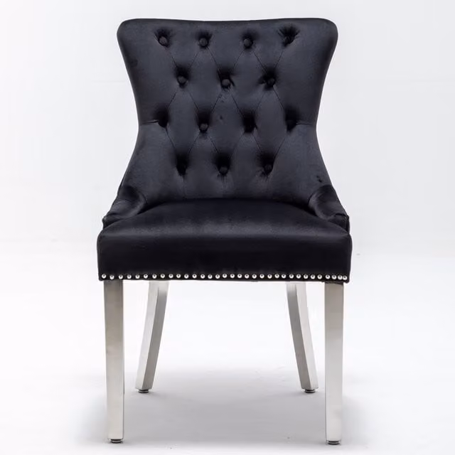 Modernique Nicole Velvet Chairs in Black, Set of 2
