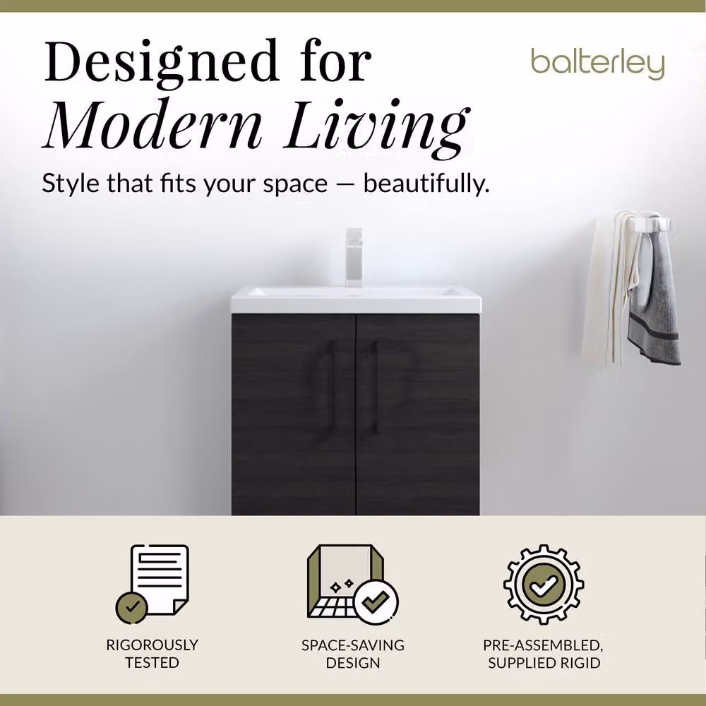 Balterley Modern Wood Bathroom Vanity Basin Unit in Black with Matt Finish, W: 60 cm, H: 84 cm – 2