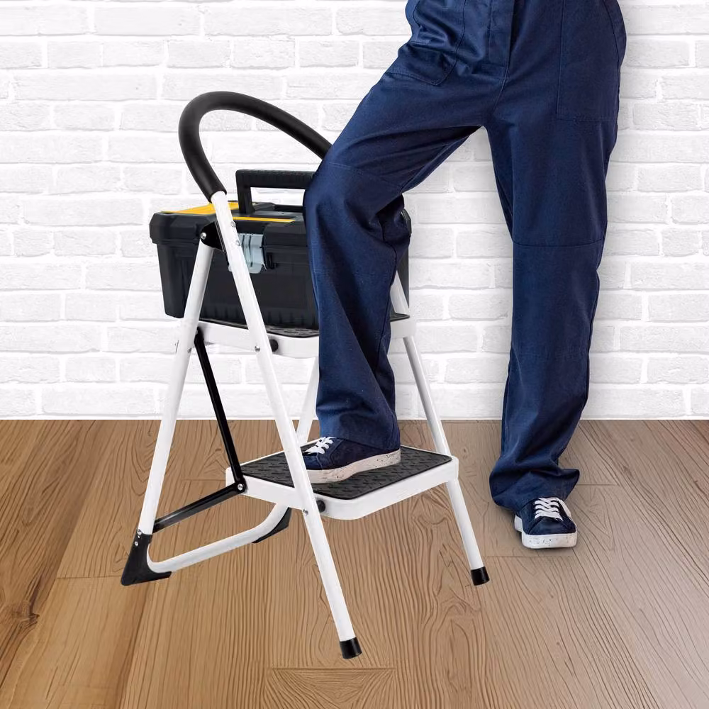 Futura 2 Step Ladder Premium White Heavy-Duty Steel Folding Step Stool with Rubber Feet – 3
