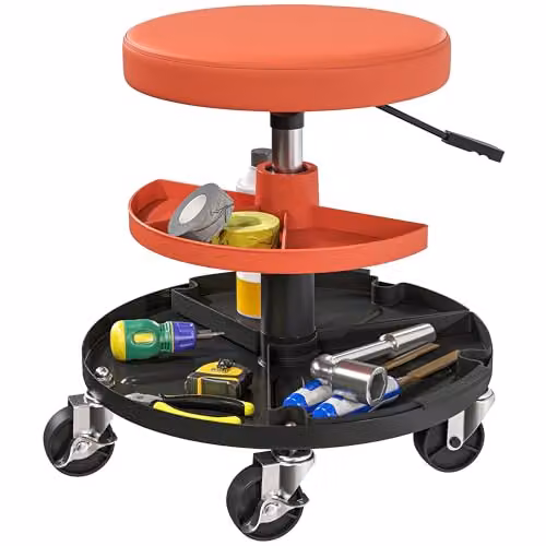 HOMCOM Rolling Mechanic Stool with Synthetic Leather Seat and Castors, Yellow/Orange