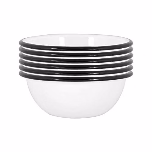 Argon Tableware Enamel Steel Pasta Bowls, Black and White, Pack of 6, Diameter: 16 cm – 1