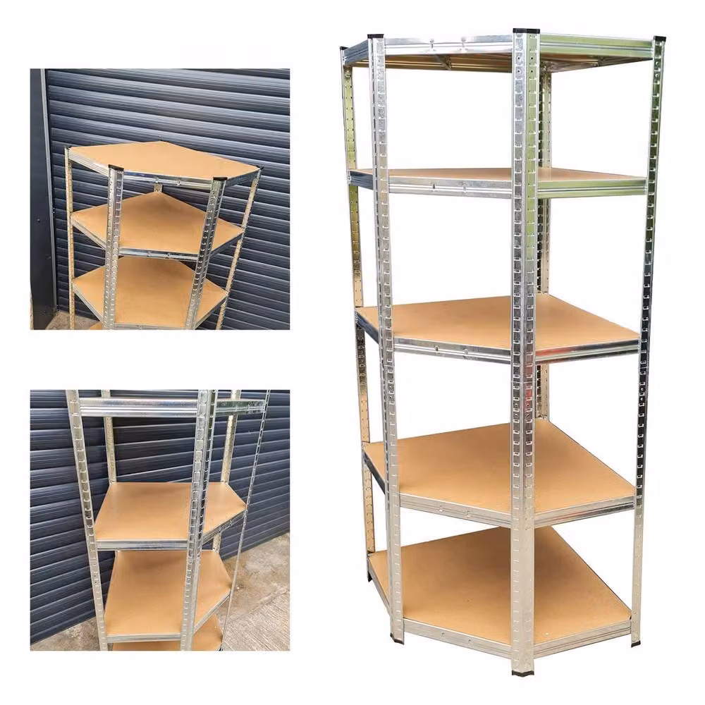 NESTLUNE Heavy Duty Corner Storage Rack in Brown with Adjustable Shelves – 3