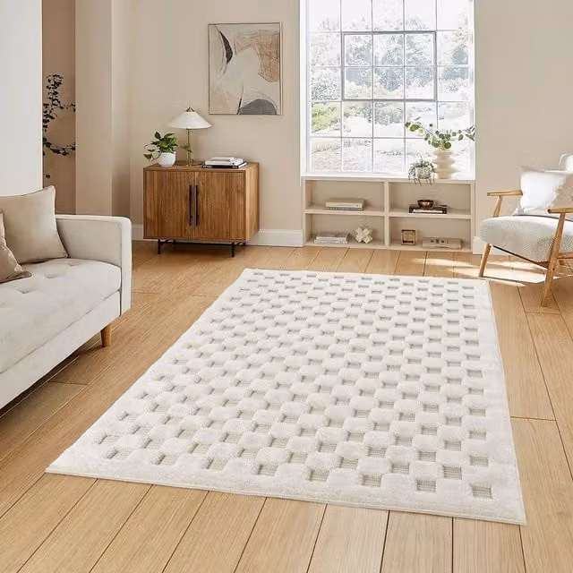 Desire Rugs Freya Modern Geometric 3D Embossed Area Rug in Cream, W: 290 cm, D: 200 cm