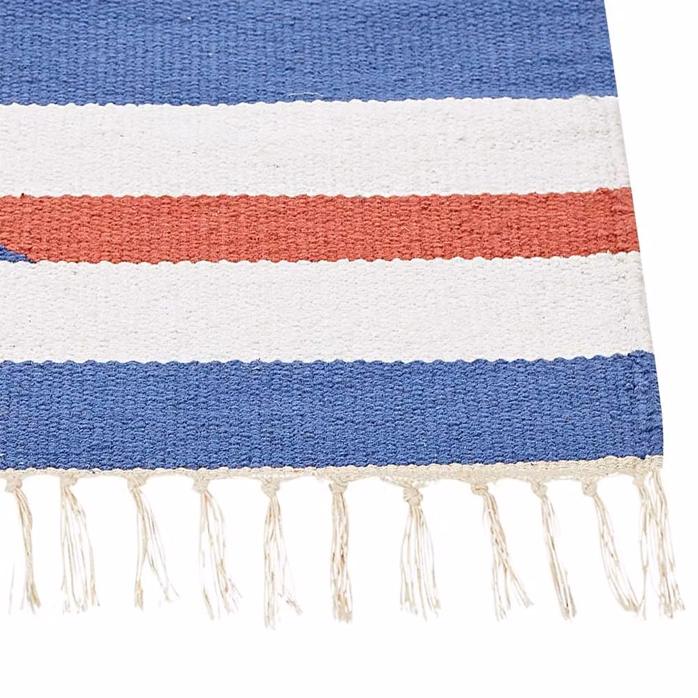 Wyld and Coco Kilim Handwoven Cotton Runner in Blue, White and Red, W/D/H: 80 x 300 cm – 2