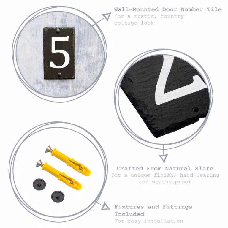Nicola Spring Natural Solid Slate House Number 9 Plaque in Grey and White, W/H: 9 x 14.5 cm