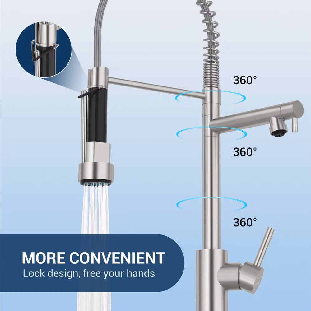 Dayone Brushed Silver Kitchen Sink Mixer Tap with 360 Degree Swivel and Pull Down Spray Function – 3
