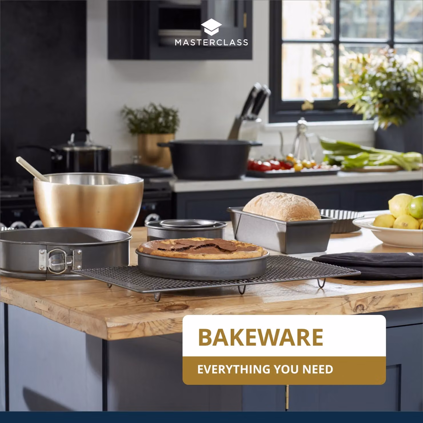 MasterClass Non-Stick Round Deep Cake Tin with Loose Base, Carbon Steel, Grey, Diameter: 23 cm, Height: 8 cm – 9