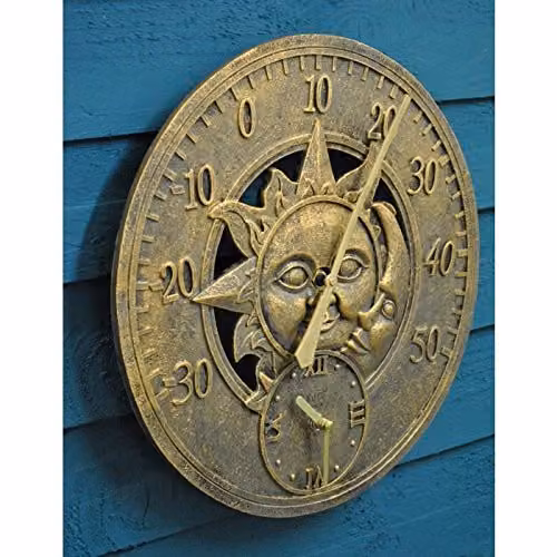 Smart Garden Sun & Moon Wall Thermometer and Clock, Multi-colour, Diameter: 30.48 cm – 5