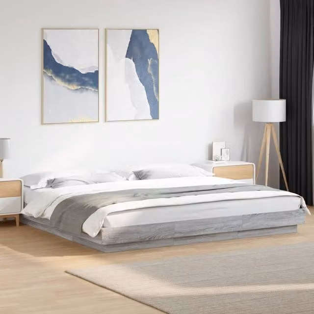 Berkfield Home Super King Bed Frame in Grey Sonoma with LED Under-Bed Lighting and USB Charging Ports, W/D/H: 180 x 200 cm – 1